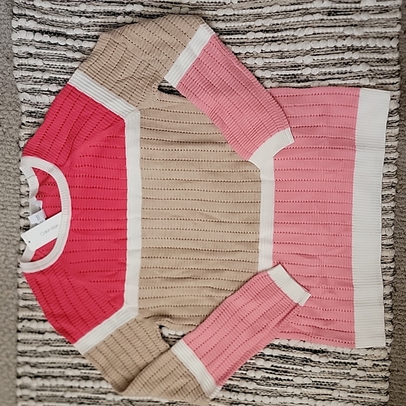 Calvin Klein Pointelle Block Striped Sweater - Picture 2 of 6